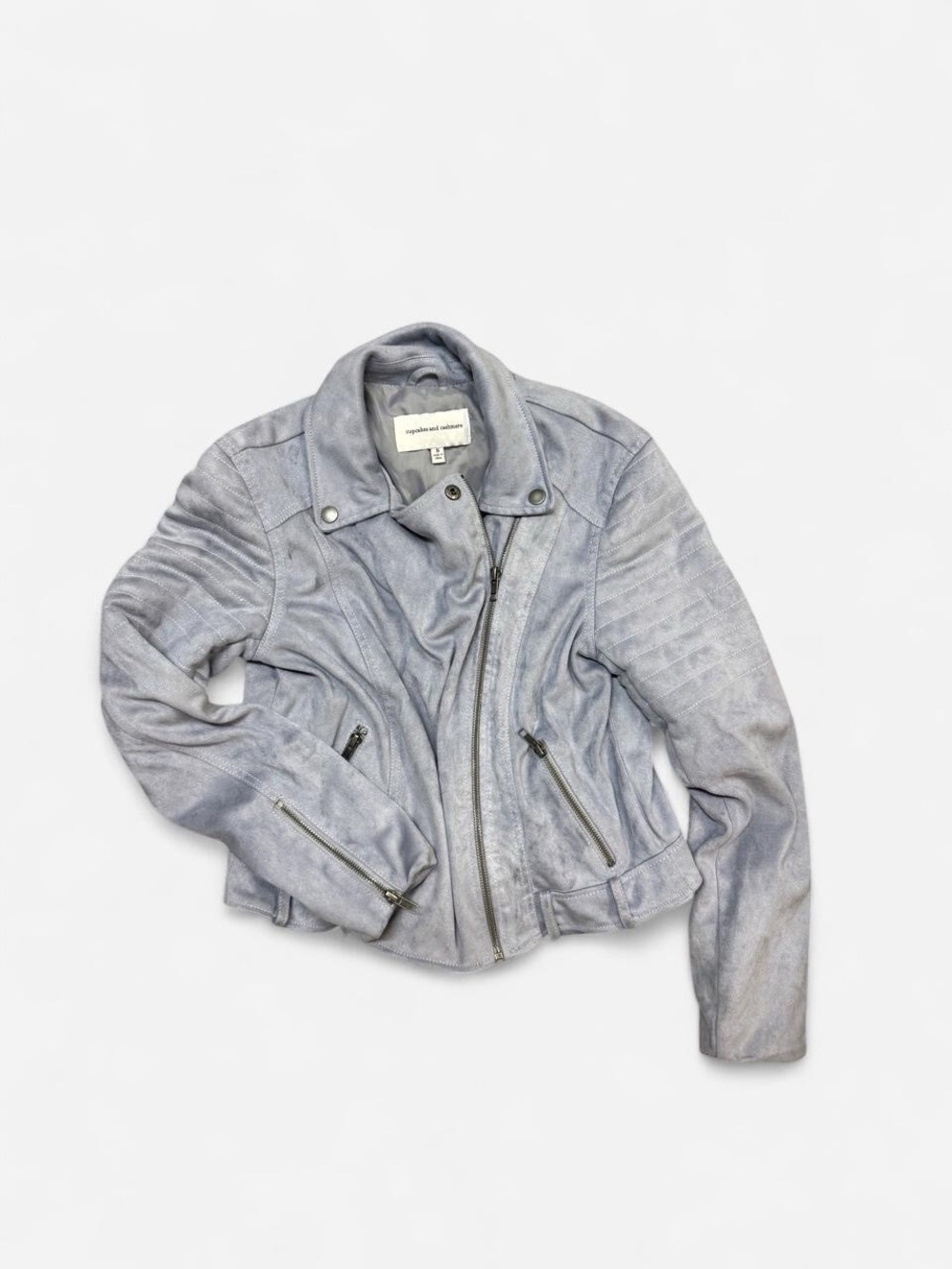 cupcakes & cashmere Light Gray Leather Moto Jacket